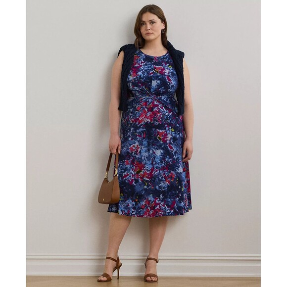 Lauren Ralph Lauren Dresses & Skirts - Lauren Ralph Lauren Women's Plus Size Print Twist-Front Jersey Dress Blue 18W